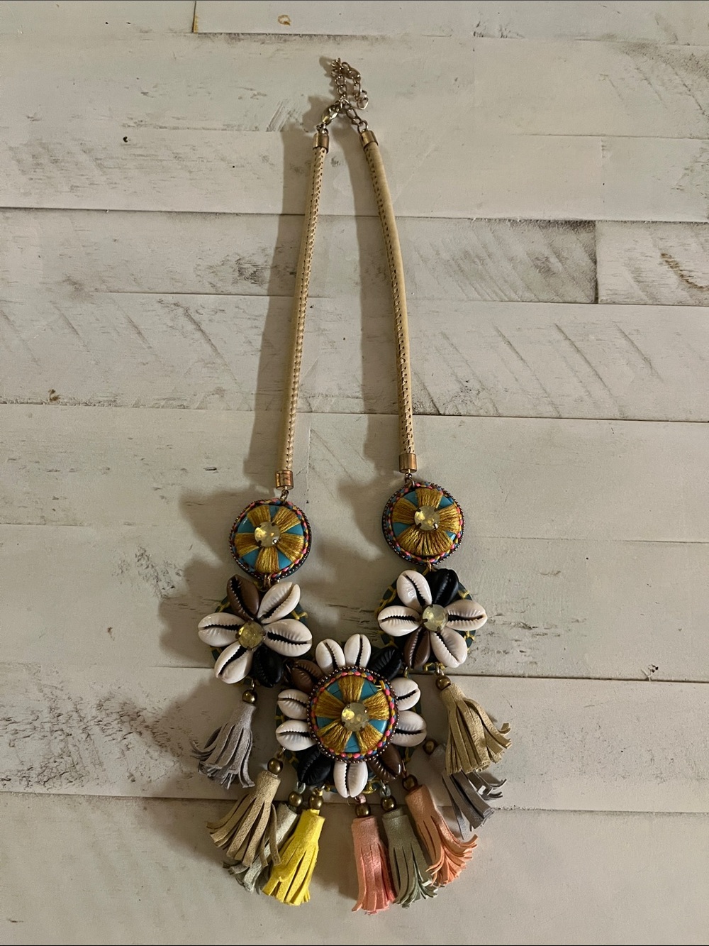 Boho Multicolor Shell & Tassel Statement Necklace - Unbranded
